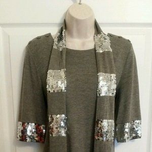 JUICY COUTURE Gray 3/4 Sleeve Sequin Trim Dress